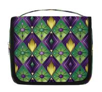 Trousse de toilette de voyage à suspendre avec motif mardi gras vert et violet, multicolore, 9x4x18.5 in