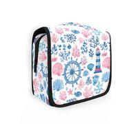 Trousse de toilette de voyage à suspendre en forme de tour de mer, corail, poissons, coquillages, trousse de maquillage, organisateur de cosmétiques pour homme et femme