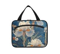 Trousse de toilette de voyage à suspendre style chinois avec crochet, trousse de rasage compacte pour homme et femme Motif papillons iris blancs Taille L