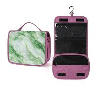 Trousse de toilette de voyage à texture marbre vert clair et blanc pour femme, organisateur de maquillage à suspendre avec crochet pour shampooing