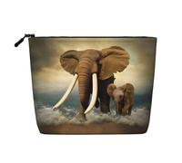 Trousse de toilette de voyage à une seule couche, idéale pour les voyages d'affaires et un usage quotidien., Éléphants et bébé éléphants au bord de la mer, Taille unique