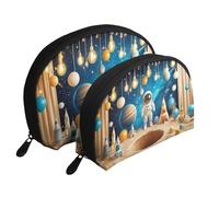 Trousse de toilette de voyage avec astronautes, fusées et planètes, 2 pièces, portable, blanc, Taille unique