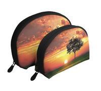 Trousse de toilette de voyage avec balle de golf - Motif arbre de coucher de soleil - 2 pièces - Portable - Pour femme, blanc, Taille unique, Trousse de maquillage