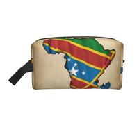 Trousse de toilette de voyage avec carte du drapeau du Congo avec impression froissée pour homme, grande capacité, blanc, Taille unique