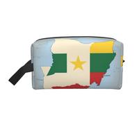 Trousse de toilette de voyage avec carte du drapeau du Sénégal avec étoiles jaunes pour homme, grande capacité, blanc, Taille unique