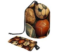 Trousse de toilette de voyage avec cordon de serrage, grande trousse de toilette étanche pour femme, De nombreux ballons de football vintage, 9.9x6.9in/25.2x17.6cm;6x3.5in/15.2x8.8cm, Élégant