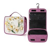 Trousse de toilette de voyage avec couronne de narcisse blanche pour femme, organiseur de maquillage à suspendre avec crochet pour shampooing
