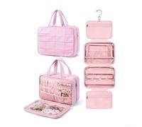 Trousse de toilette de voyage avec crochet de suspension, trousse de toilette suspendue avec compartiment à bijoux pour les voyages courts et les vacances prolongées (rose)