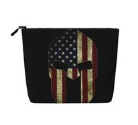 Trousse de toilette de voyage avec drapeau américain Spartan pour femme, faux chanvre, organisateur de cosmétiques grande capacité, pochette quotidienne zippée