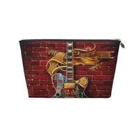 Trousse de toilette de voyage avec fermeture éclair dorée - Motif guitare - Pour femmes, mamans et filles, Argenté., One Size, Trousse de toilette