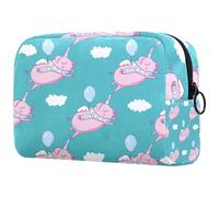 Trousse de toilette de voyage avec fermeture éclair Motif cochon rose mignon comme pégase et licorne avec nuages, multicolore, 18.5x7.5x13cm/7.3x3x5.1in, Trousse de toilette