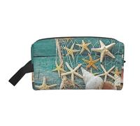 Trousse de toilette de voyage avec imprimé étoile de mer, coquillages et plage, grande capacité, trousse de toilette pour femme et homme, blanc, Taille unique
