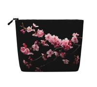 Trousse de toilette de voyage avec imprimé fleurs de cerisier japonaises, trousse de maquillage de voyage, étui de rangement portable pour femmes, Noir , Taille unique