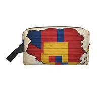 Trousse de toilette de voyage avec motif carte du drapeau de la Roumanie avec lignes horizontales pour hommes, trousse de toilette de voyage, grande capacité pour femme, blanc, Taille unique