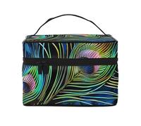 Trousse de toilette de voyage avec motif flamant rose sur la plage - Avec poignée - Pour voyage et usage quotidien, Plume de paon 1, Taille unique, Trousse de maquillage