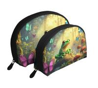 Trousse de toilette de voyage avec motif grenouilles et papillons dans la forêt enchantée, blanc, Taille unique