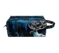 Trousse de toilette de voyage avec poignée, caribou de neige, arbre de nuit, forêt, résistante à l'eau, accessoires de rangement pour femmes et filles, Multicolore 08, 8.2x3.1x3.5 in/21x8x9 cm