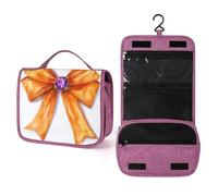 Trousse de toilette de voyage avec ruban en satin orange avec pierre précieuse violette pour femme, organiseur de maquillage à suspendre avec crochet pour shampooing