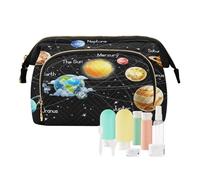 Trousse de toilette de voyage avec système solaire galaxie noire pour femmes, hommes, filles, nébuleuse, sac de rangement étanche pour cosmétiques essentiels de voyage, multicolore, Trousse de beauté