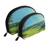 Trousse de toilette de voyage en 2 pièces avec imprimé sur le terrain de golf pour femme, blanc, Taille unique, Trousse de maquillage