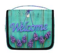 Trousse de toilette de voyage en bois avec panneau de bienvenue en forme de fleur pour femmes, hommes, enfants, garçons, filles, trousse de toilette à suspendre, organisateur de maquillage, couleur,