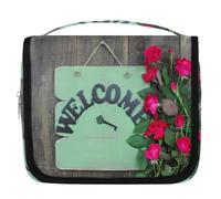 Trousse de toilette de voyage en bois avec panneau de bienvenue pour femmes, hommes, enfants, garçons et filles, trousse de toilette à suspendre pour produits de toilette, organisateur de maquillage,