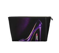 Trousse de toilette de voyage en cuir à talons hauts violets élégants avec rouge à lèvres avec fermeture éclair, trousses de maquillage pour femmes, petite trousse de maquillage pour sac à main, trous