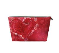 Trousse de toilette de voyage en cuir avec cœur et fleur rouge pour la Saint-Valentin, élégante et durable, facile à transporter, doré, Taille unique