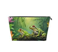 Trousse de toilette de voyage en cuir avec de nombreuses grenouilles chantant sur les branches, motif papillons d'été, lac, un organisateur de maquillage tendance et pratique, Argenté., Taille unique