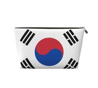 Trousse de toilette de voyage en cuir avec drapeau de la République de Corée - Organiseur réutilisable d'accessoires de maquillage - Pochette à fermeture éclair pour un rangement quotidien, doré