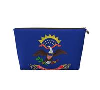 Trousse de toilette de voyage en cuir avec drapeau de l'État du Dakota du Nord - Organiseur réutilisable d'accessoires de maquillage - Pochette à fermeture éclair pour un rangement quotidien, doré