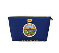 Trousse de toilette de voyage en cuir avec drapeau de l'État du Kansas - Organiseur réutilisable d'accessoires de maquillage - Pochette à fermeture éclair pour un rangement quotidien, doré, taille