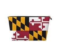 Trousse de toilette de voyage en cuir avec drapeau de l'État du Maryland - Organiseur réutilisable d'accessoires de maquillage - Pochette à fermeture éclair pour un rangement quotidien, doré, taille
