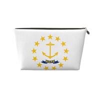 Trousse de toilette de voyage en cuir avec drapeau de l'État du Rhode Island - Organiseur réutilisable d'accessoires de maquillage - Pochette à fermeture éclair pour un rangement quotidien, doré