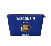 Trousse de toilette de voyage en cuir avec drapeau de l'État du Wisconsin - Organiseur réutilisable d'accessoires de maquillage - Pochette à fermeture éclair pour un rangement quotidien, doré, taille