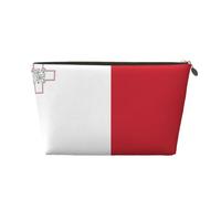 Trousse de toilette de voyage en cuir avec drapeau de Malte, organiseur réutilisable d'accessoires de maquillage - Pochette à fermeture éclair pour un rangement quotidien, doré, taille unique