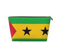 Trousse de toilette de voyage en cuir avec drapeau de Sao Tomé-et-Principe - Organiseur réutilisable d'accessoires de maquillage - Pochette à fermeture éclair pour le rangement quotidien, doré, taille