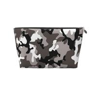 Trousse de toilette de voyage en cuir avec fermeture éclair dorée - Motif camouflage - Noir/gris/blanc, Argenté., One Size, Trousse de toilette