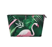 Trousse de toilette de voyage en cuir avec imprimé flamant rose et feuille verte pour femme, trousse de voyage pour articles de toilette, trousse de maquillage, doré, Taille unique, Trousse de