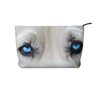 Trousse de Toilette de Voyage en Cuir Blue Eyes Wolf avec Fermeture éclair, Trousse de Maquillage pour Femme, Petite Trousse de Maquillage pour Sac à Main, Trousse de Voyage Portable, Sac Cadeau pour