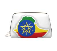 Trousse de toilette de voyage en cuir de qualité supérieure avec drapeau de l'Éthiopie avec pochette portable étanche ouverte et plate, doré, Taille unique