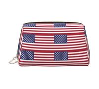 Trousse de toilette de voyage en cuir de qualité supérieure avec imprimé drapeau américain avec pochette portable étanche ouverte et plate, doré, Taille unique