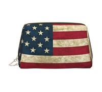 Trousse de toilette de voyage en cuir de qualité supérieure avec imprimé drapeau américain avec pochette portable étanche ouverte et plate, doré, Taille unique