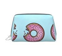Trousse de toilette de voyage en cuir de qualité supérieure avec motif donut et pochette portable étanche ouverte et plate, Argenté., Taille unique