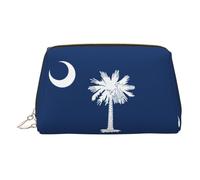 Trousse de toilette de voyage en cuir de qualité supérieure avec motif drapeau de la Caroline du Sud avec pochette portable étanche ouverte et plate, doré, Taille unique