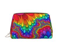 Trousse de toilette de voyage en cuir de qualité supérieure avec pochette étanche et portable ouverte et plate Motif teinture sur nœuds arc-en-ciel Rouge, doré, Taille unique