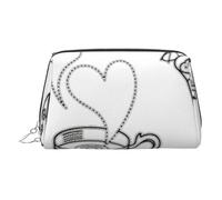 Trousse de toilette de voyage en cuir de qualité supérieure avec pochette étanche et portable ouverte et plate Motif thé de l'après-midi Noir, Argenté., Taille unique