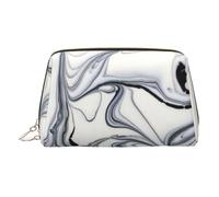 Trousse de toilette de voyage en cuir de qualité supérieure avec pochette étanche et portable ouverte et plate - Peinture noire et blanche, doré, Taille unique