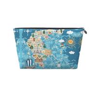 Trousse de toilette de voyage en cuir doré - Carte de la Grèce - Organiseur de maquillage pour un usage quotidien et les voyages, Argenté., Taille unique