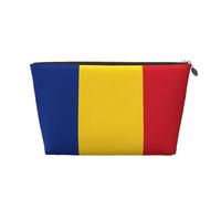 Trousse de toilette de voyage en cuir doré - Drapeau de la Roumanie - Pochette de rangement de maquillage pour un usage quotidien et voyage, doré, Taille unique